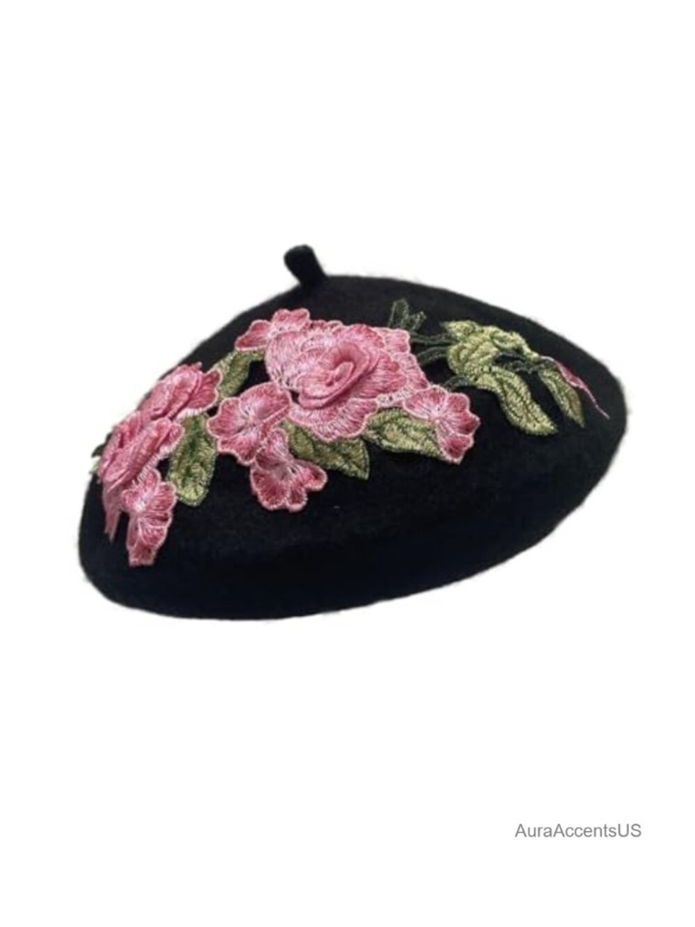 French Beret Vintage Floral Embroidery Wool Winter Hat Beanie Cap